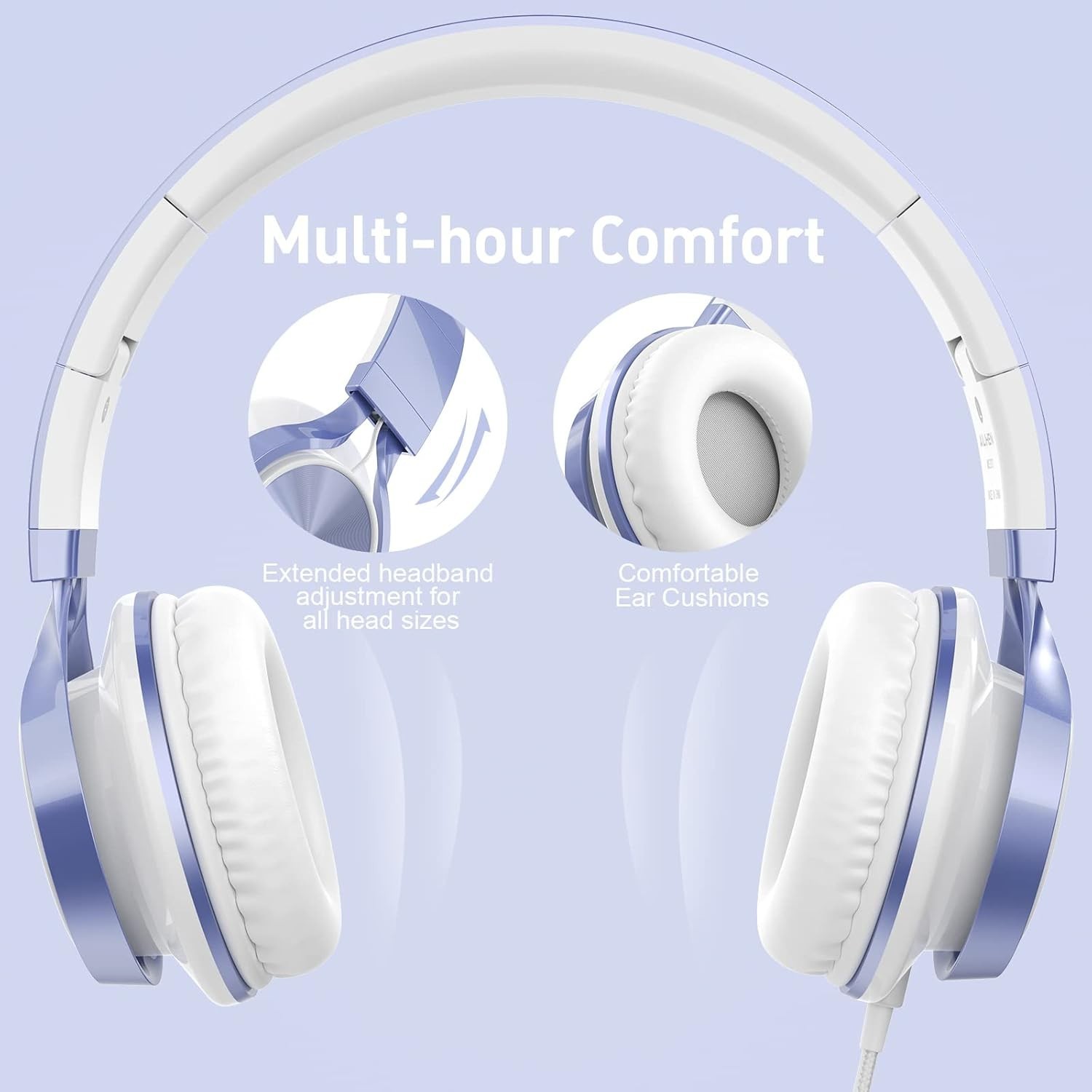 Stylish Violet Kids Headphones with Microphone – Foldable & Lightweight Design