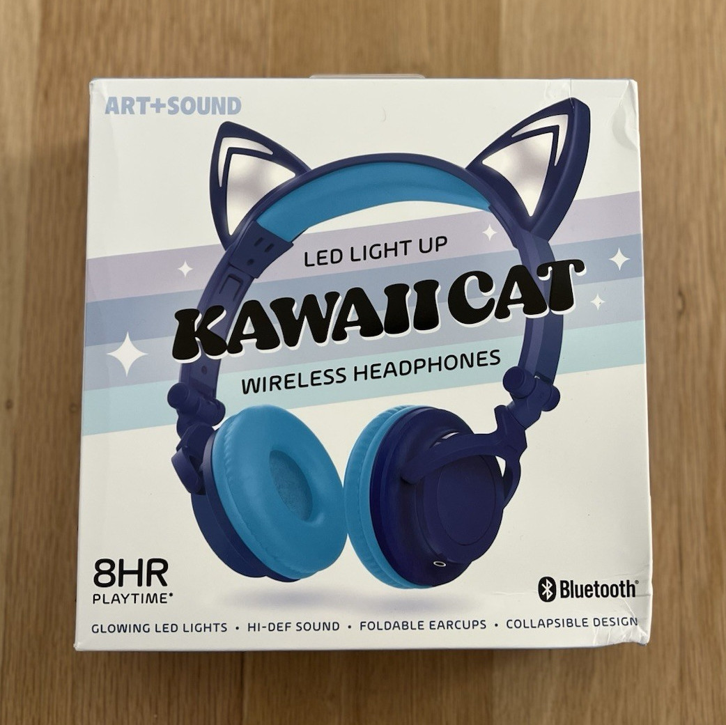 ART+SOUND Kawaii Cat Bluetooth Headphones Blue LED Lights Foldable Over-Ear