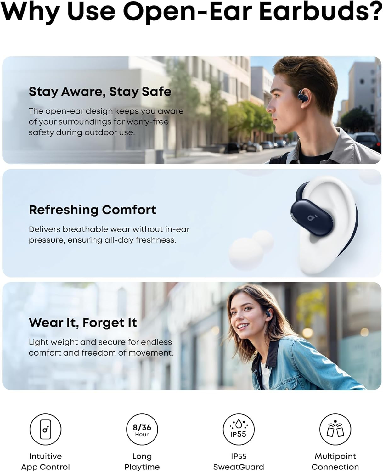 Soundcore V20I by Open-Ear Headphones, Adjustable Ear Hooks, Ultra-Comfort, Snu