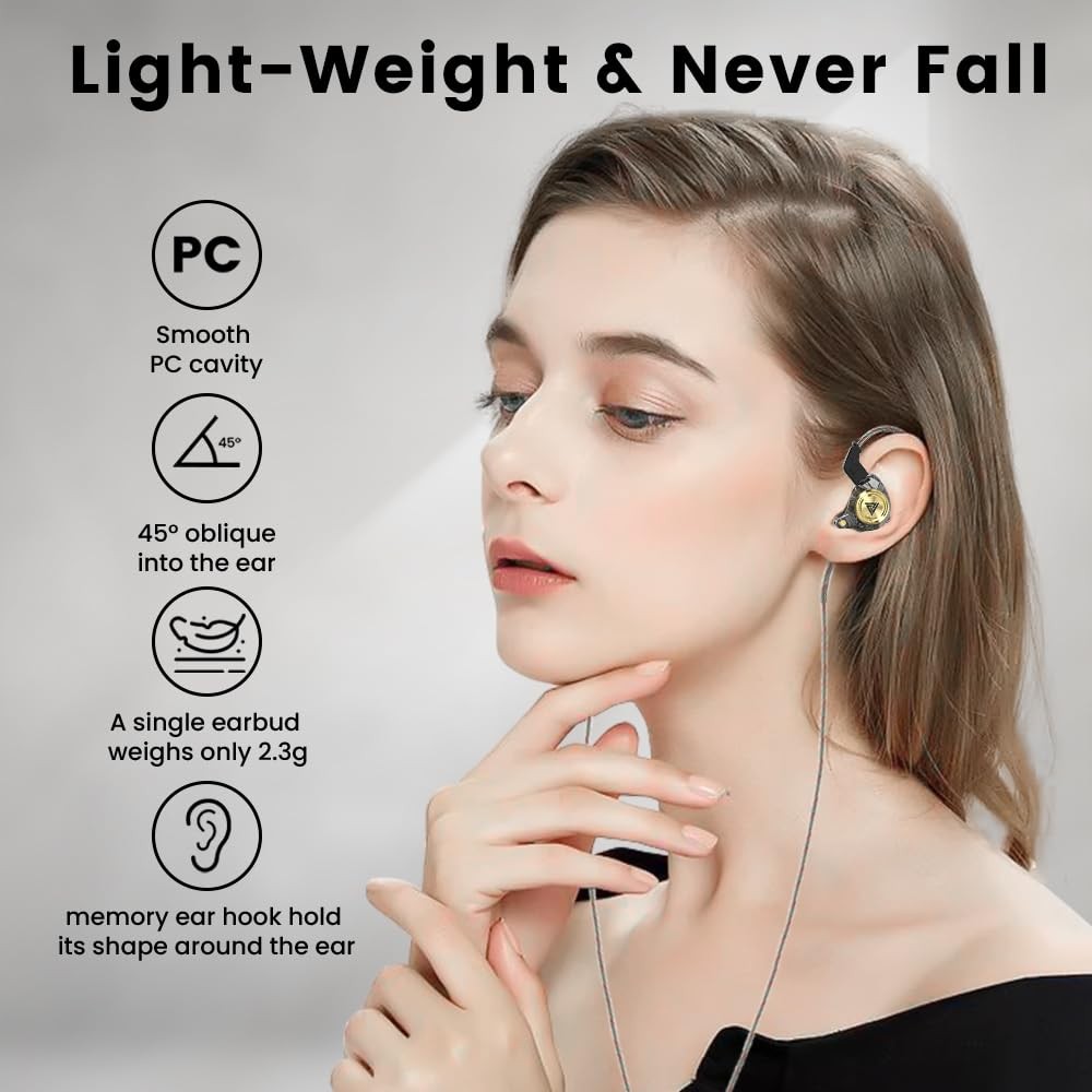 Yeabomy Wired Gaming Earbuds, Ak3file in Ear Monitors, Deep Bass Sound Black