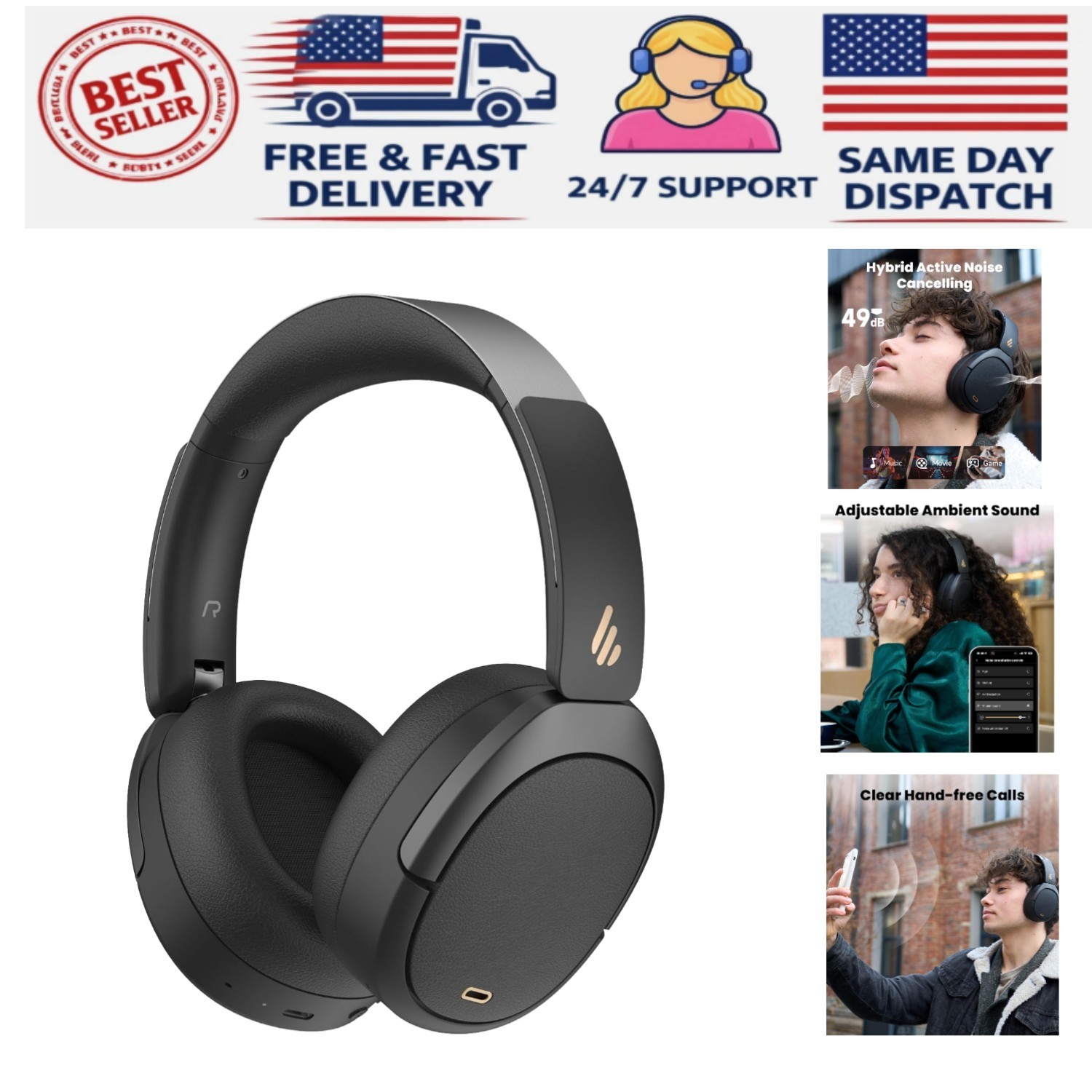 Luxury W80 Over Ear Headphones with Active Noise Cancelling & AI Clear Call