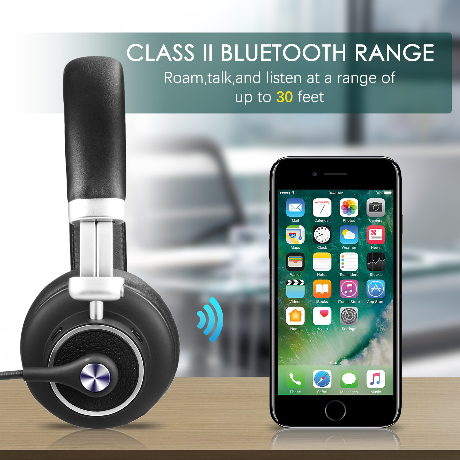 Bluetooth Headset with Microphone Mute Button Headphones for Office Home Trucker