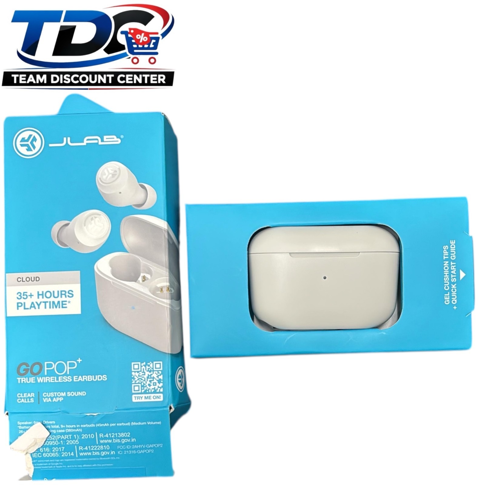JLab Go Pop+ True Wireless Bluetooth Earbuds Cloud – White