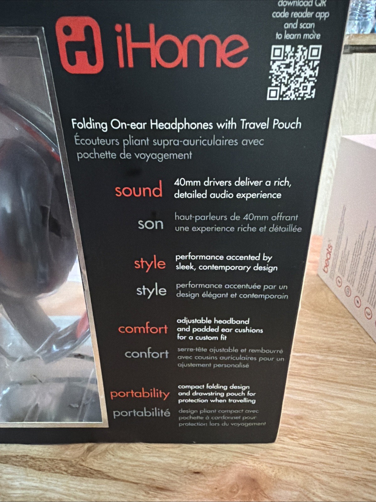 Brand New iHome iB45 On-Ear Folding Headphones with Travel Pouch Red