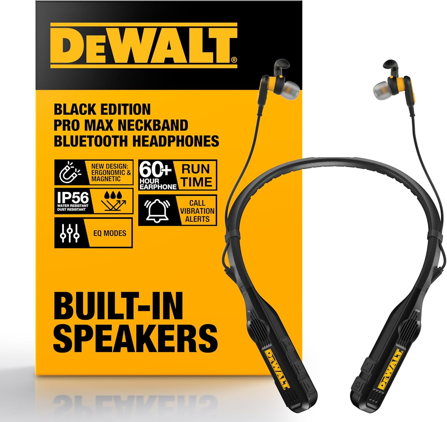 DEWALT Heavy Duty Black Edition 2-In-1 Neckband Bluetooth Headphones W/Built-In