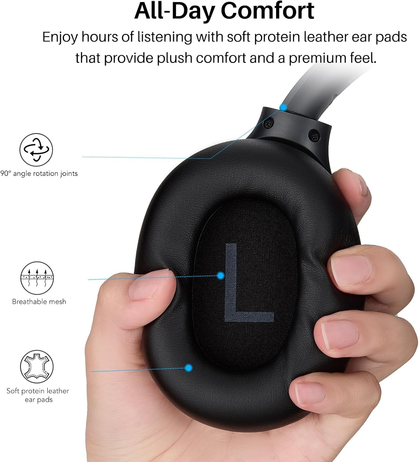 Gold HT3 Hybrid Noise Cancelling Headphones, 90H Battery Life Wireless Over Ear