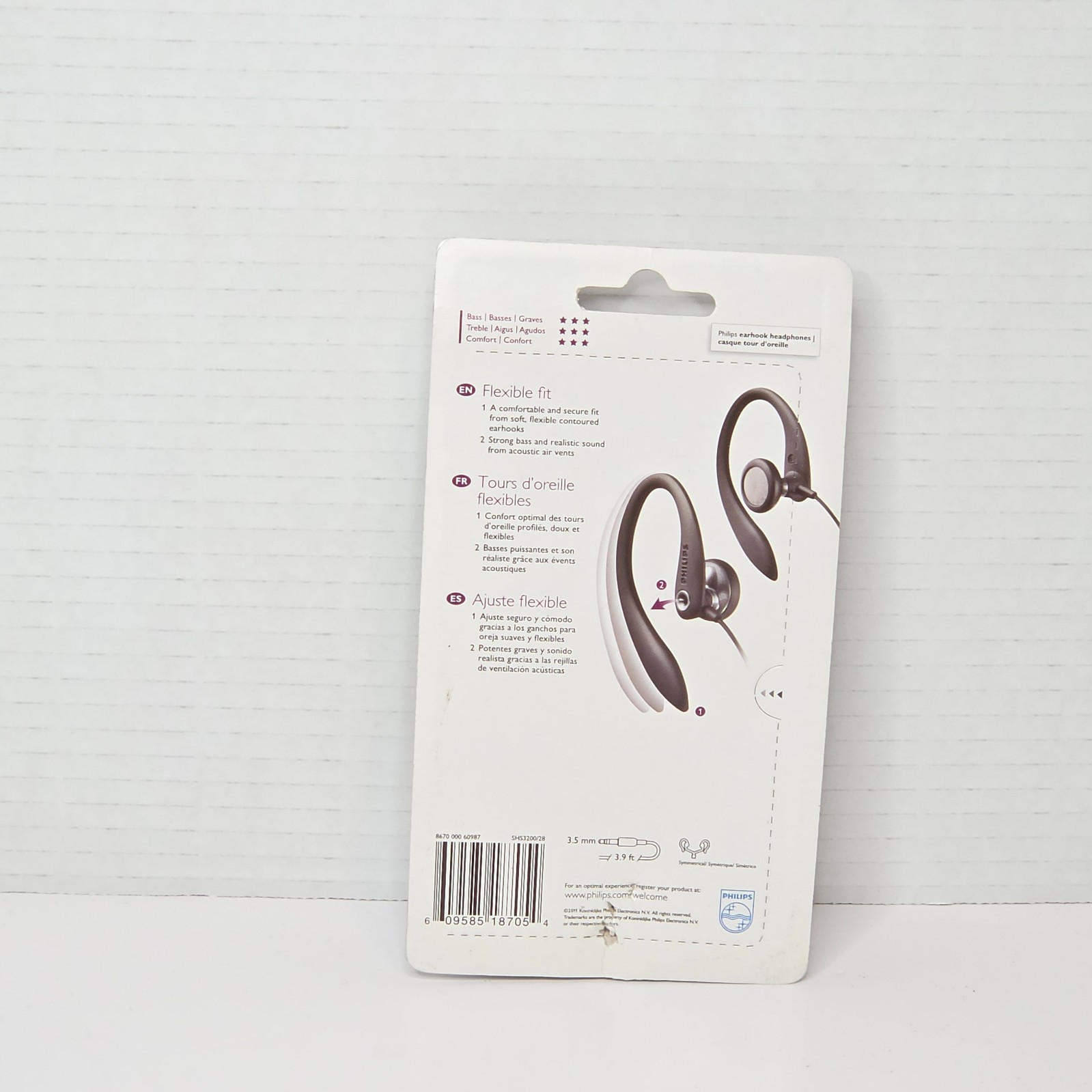 Philips Flexible Fit Wired Earhook Headphones Extra Bass Black (New)
