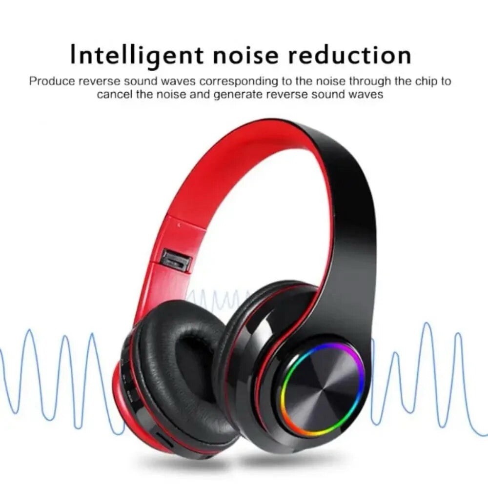 B39 Wireless Bluetooth Headphones, Foldable, LED Lights, TF Card, AUX, USB