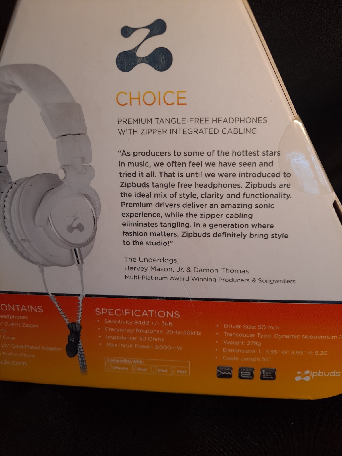 Zipbuds z choice tangle free zipper integrated cabling premium drivers 50 mm New