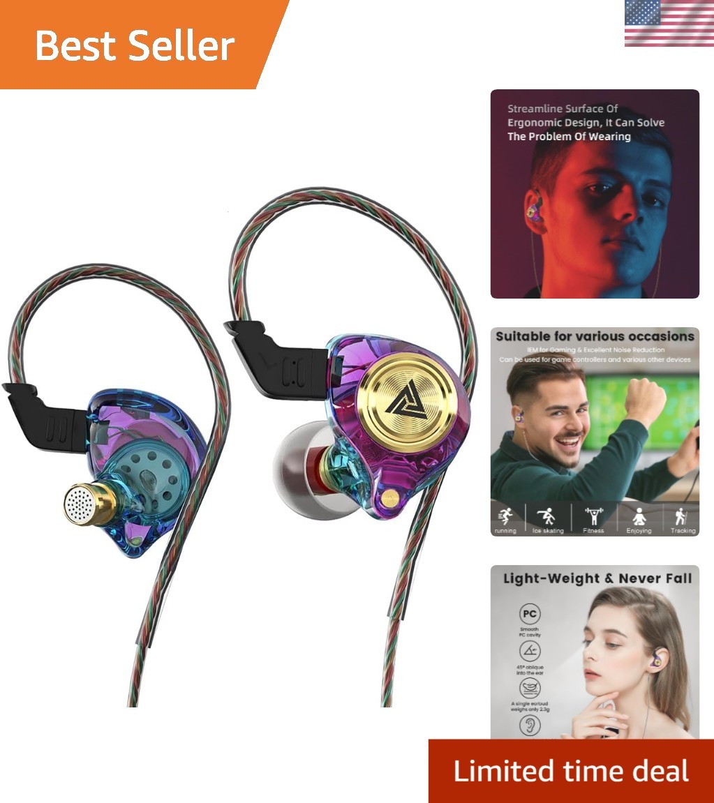 AK3FILE Wired Gaming Earbuds – Deep Bass, Noise Cancelling, Purple 10mm Drivers