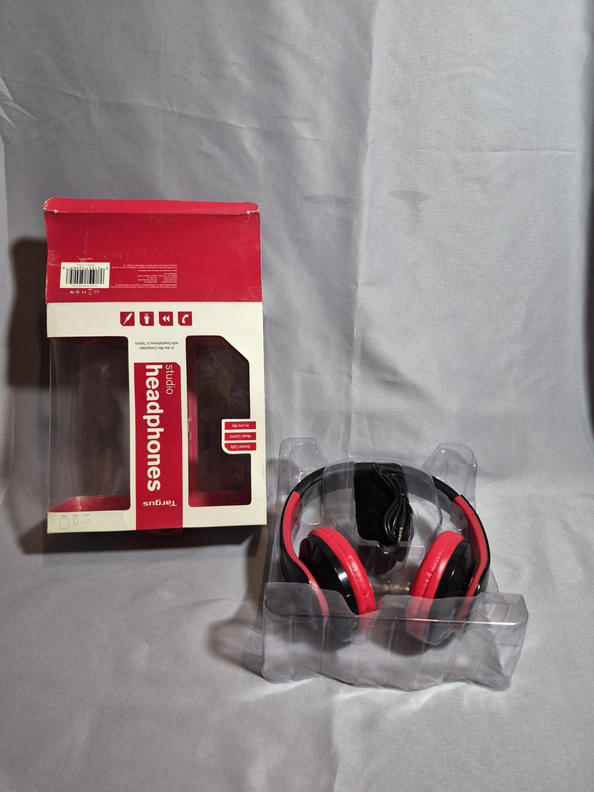 Targus Studio On-Ear Headphones Wired 3.5mm In-Line Control Mic Red/Black