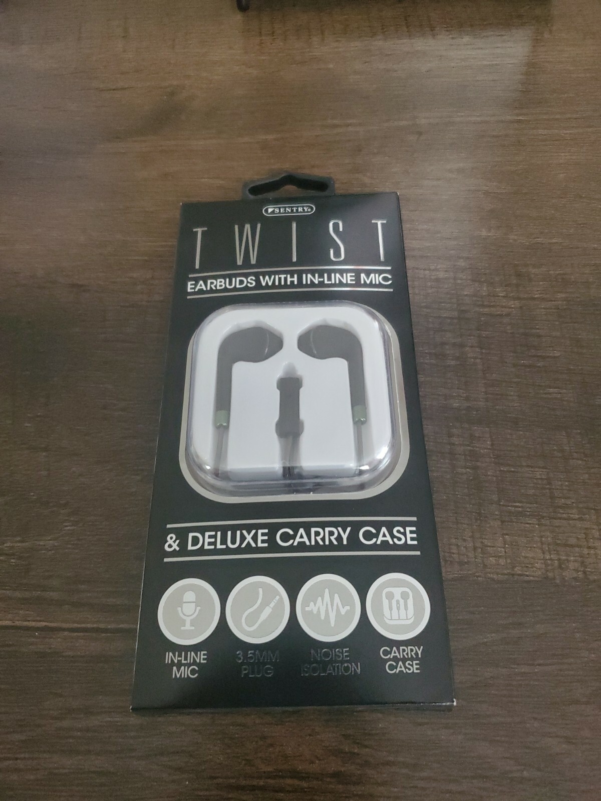 Sentry Twist Earbuds w/ Inline Mic 3.5mm Aux Connector and Carrying Case, Black