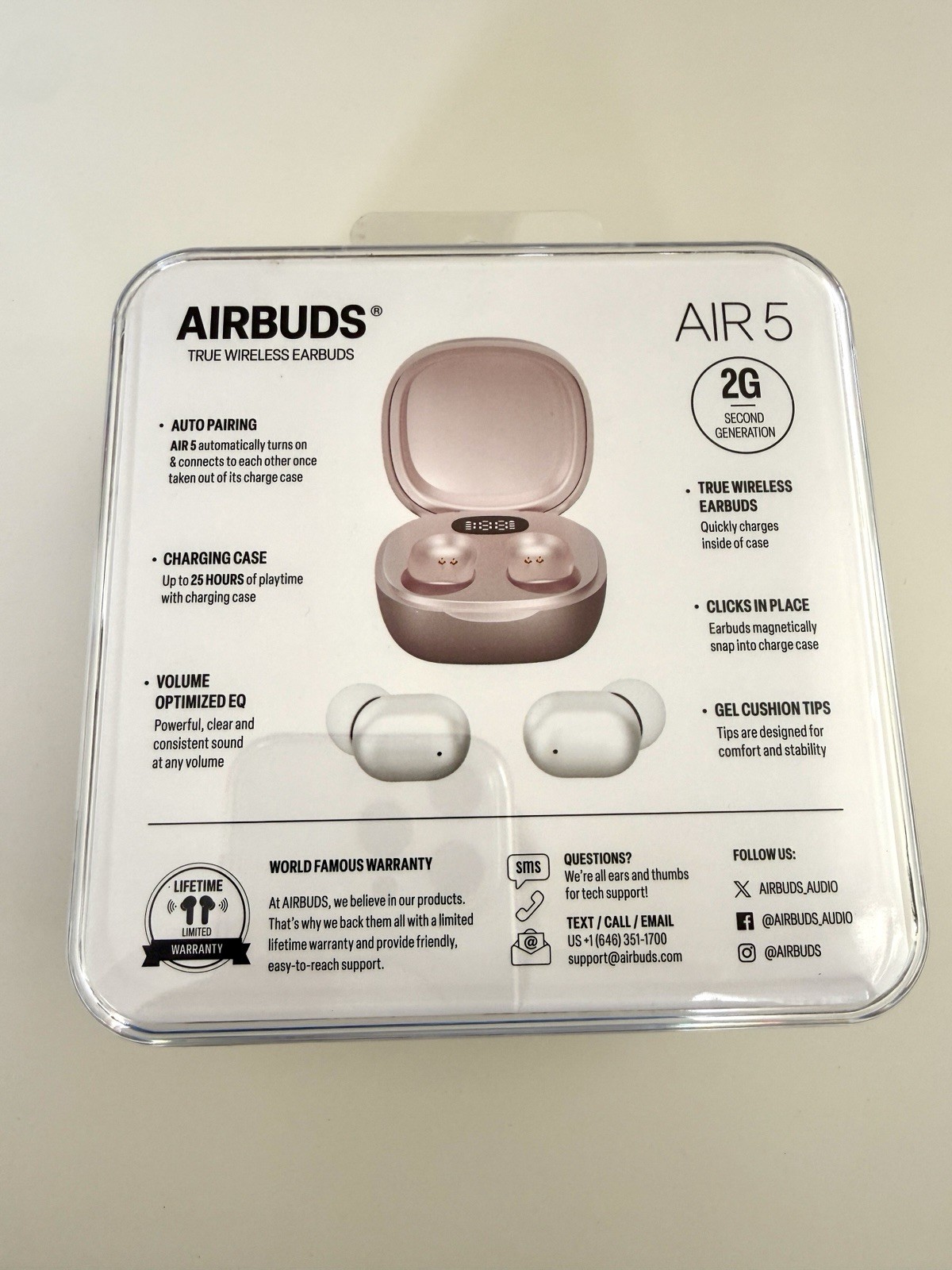 AIRBUDS AIR5 True Wireless Bluetooth Earbuds White w/ Charging Case, Auto Pairi…