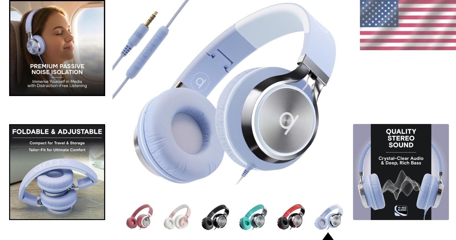 Noise Isolating Headphones – Long Cord & Volume Control