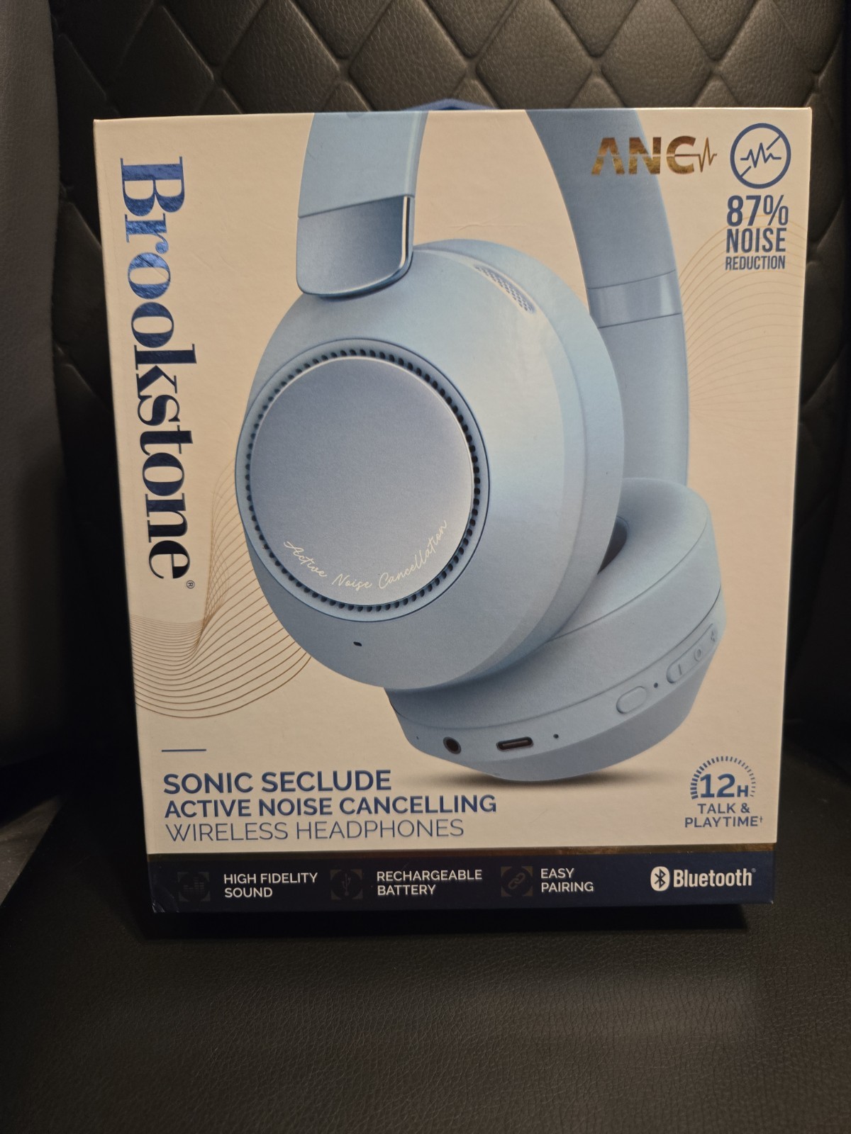 Brookstone Sonic Seclude Active Noise Cancelling Wireless Headphones, Bluetooth
