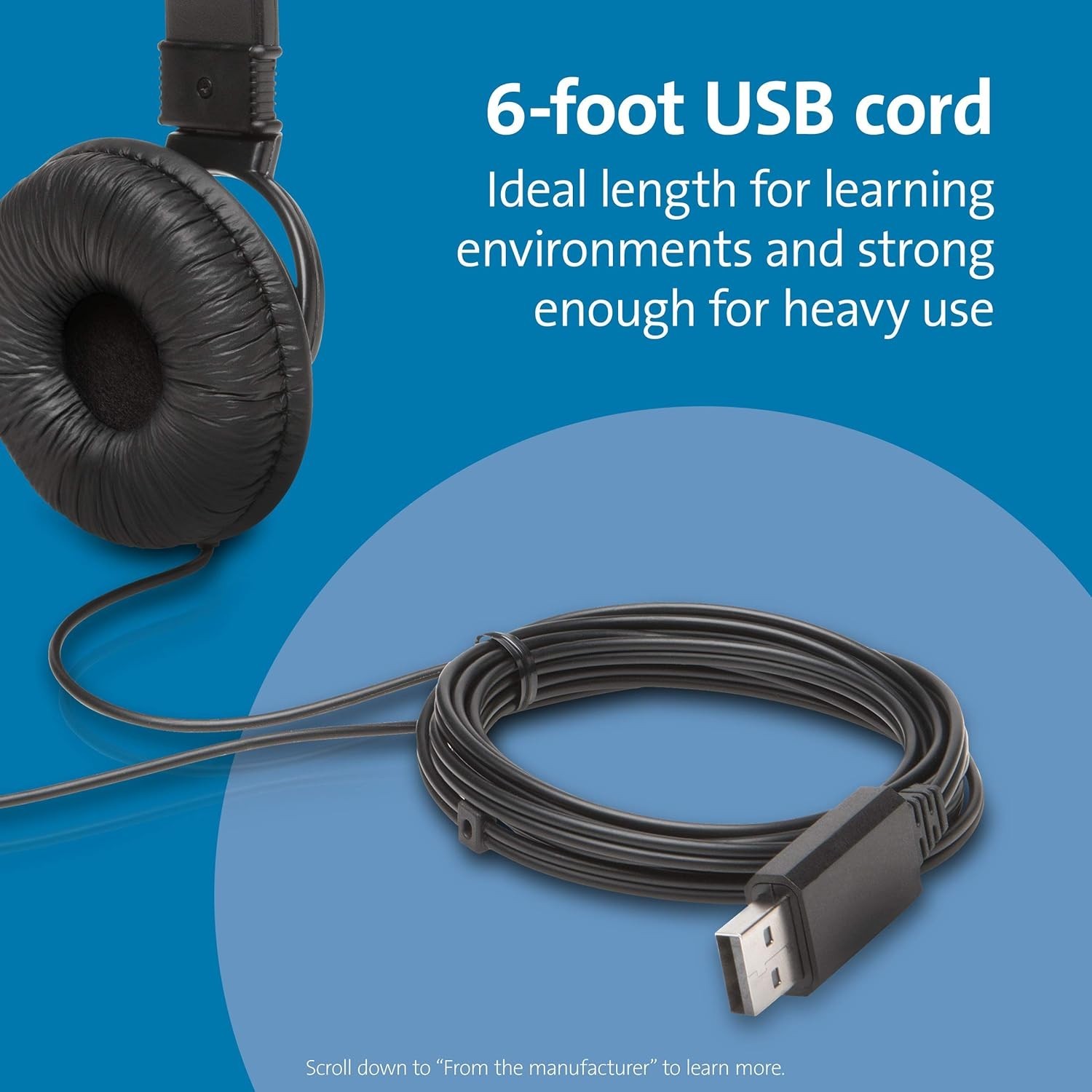 USB-A Hi-Fi Headphones, On-Ear Headset, 6ft Cord, for Kids, for Adults, for S…