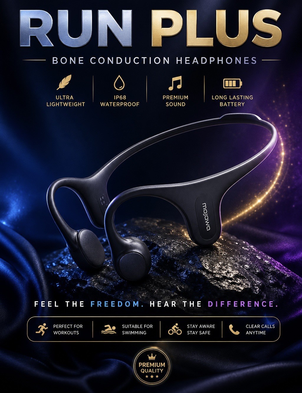 mojawa Run Plus Bone Conduction Bluetooth Earbud (In Ear) Waterproof Black