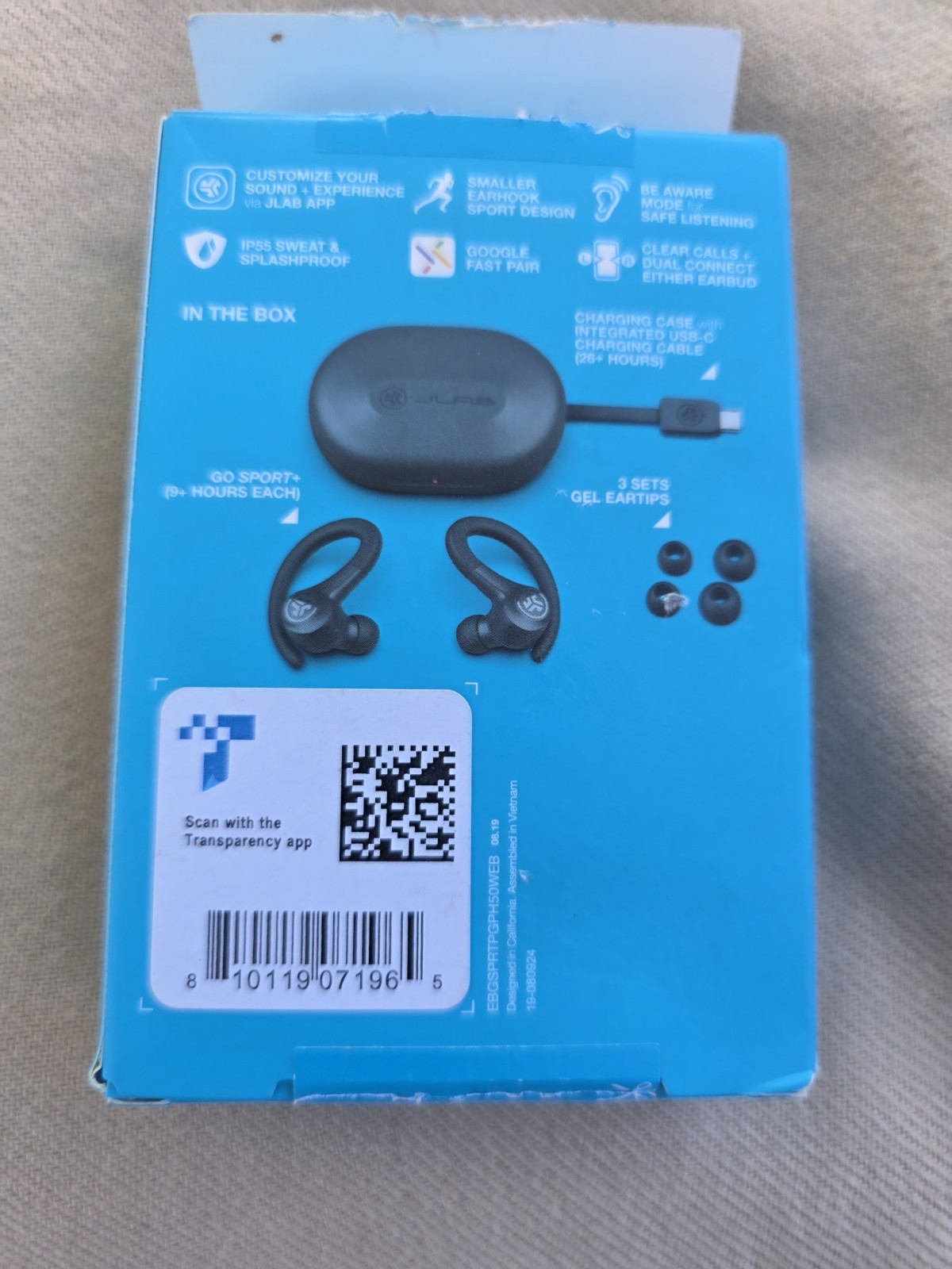 JLab Go Air Sport True Wireless Bluetooth Earbuds with Charging Case – Graphite