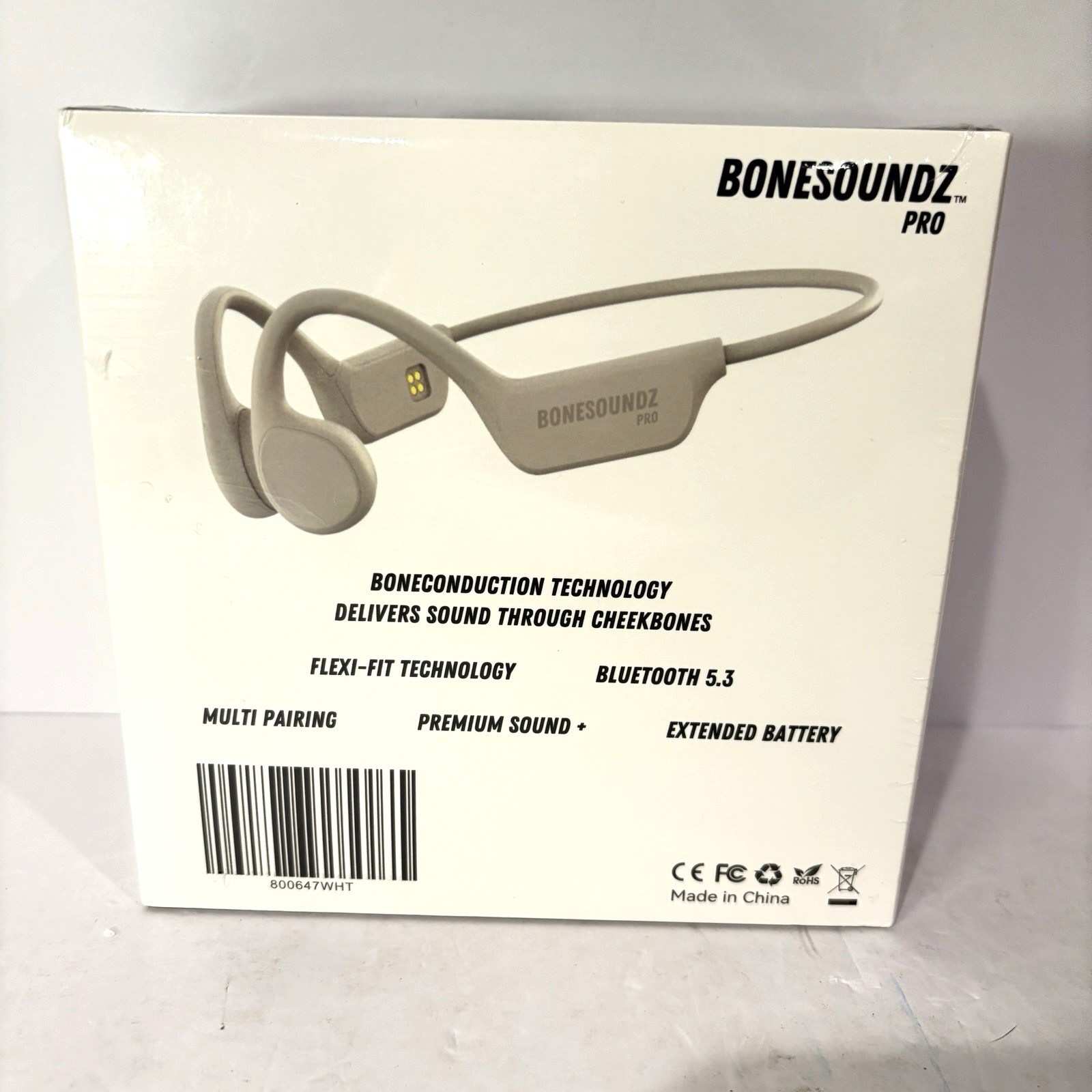 BoneSoundz Wireless Bluetooth Headphones Pro Bone Conduction White New In Box