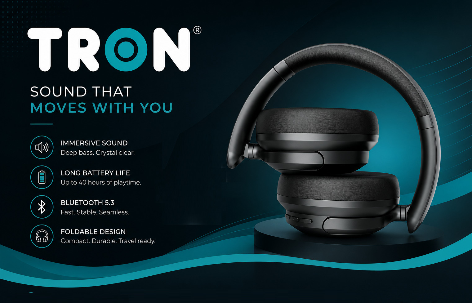 TRON Hybrid Noise Cancelling Headphones, OverEar Wireless Bluetooth Transparency
