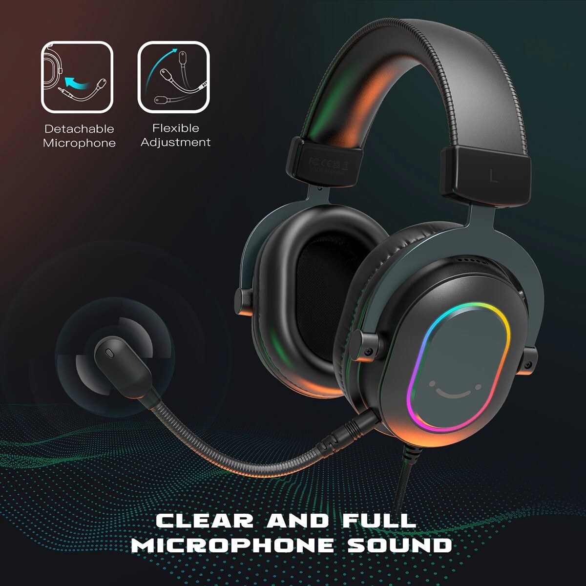 Fifine H6 Gaming Headset Mic Headphones Surround Sound RGB Gaming HiFi Stereo AU