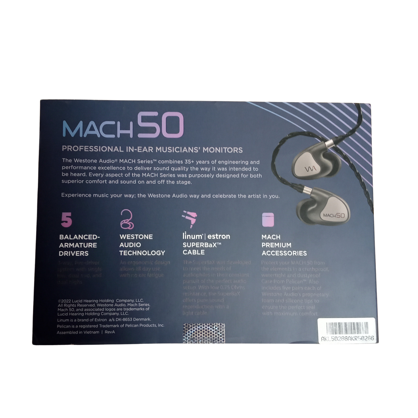 Westone Audio MACH 50 Universal IEM 3-way, 5-Driver IEMs, Gray, Black