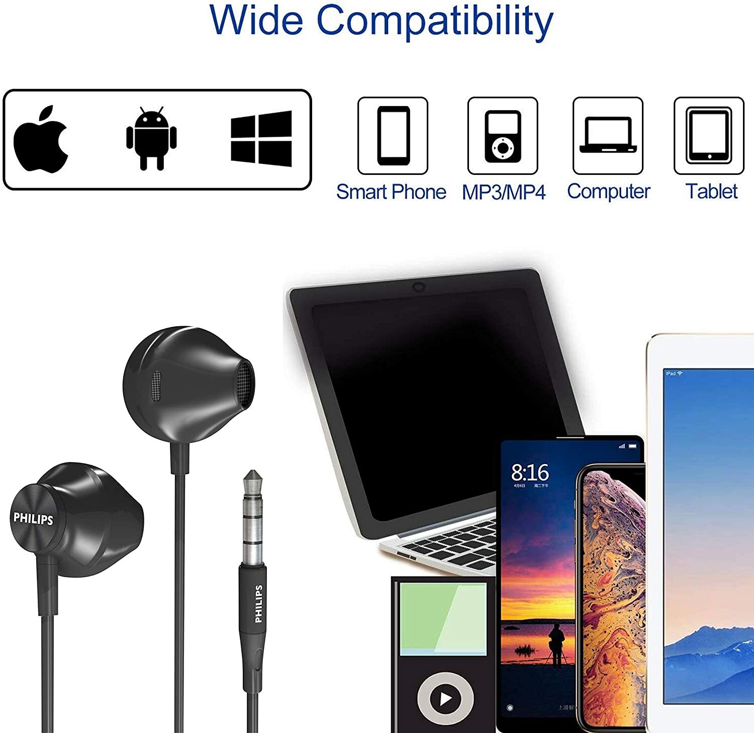 PHILIPS Wired Earbuds with Microphone Ergonomic Comfort-Fit in Ear Headphones
