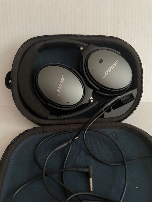 Bose QuietComfort QC25 Noise Cancelling Headphones Graphite/Blue W/ Case Tested