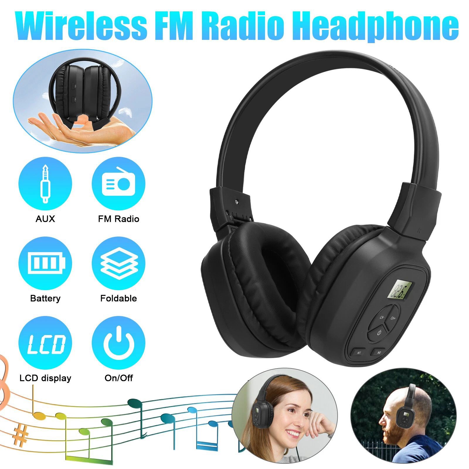 Foldable Receiver Over-Ear Headphone Supports FM (No AM) transistor radio