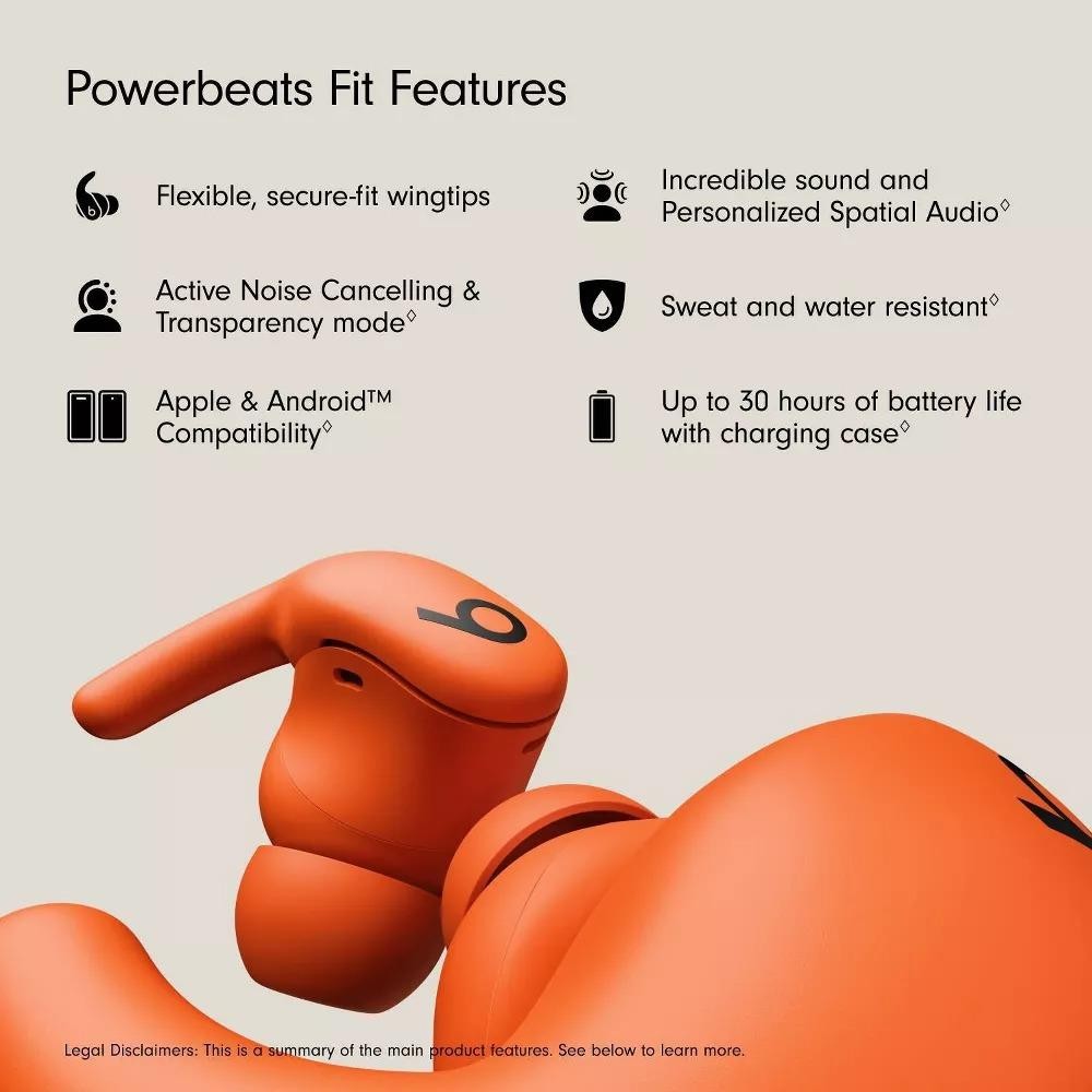 Beats Powerbeats Fit Wireless Earbuds Secure Wingtip Spark Orange Excellent