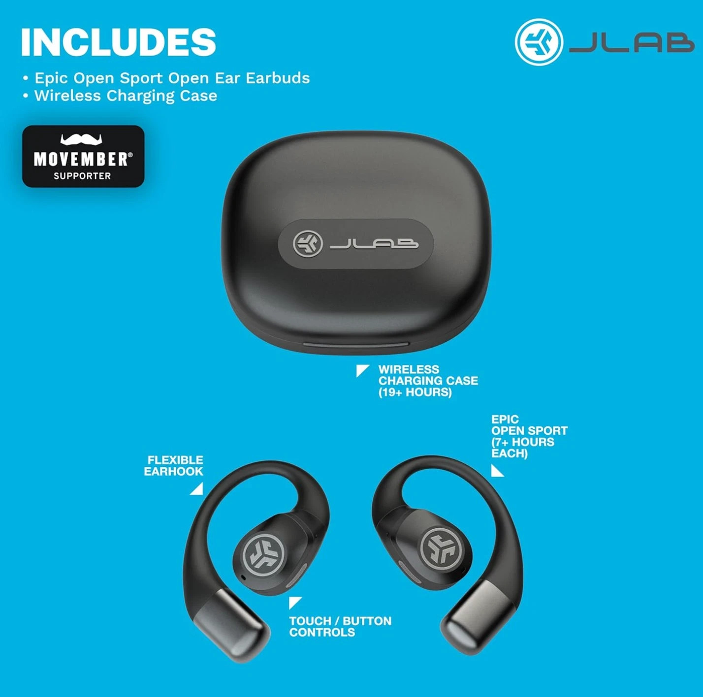 JLab Epic Open Sport Earbuds Black Bluetooth Open-Ear Used Tested