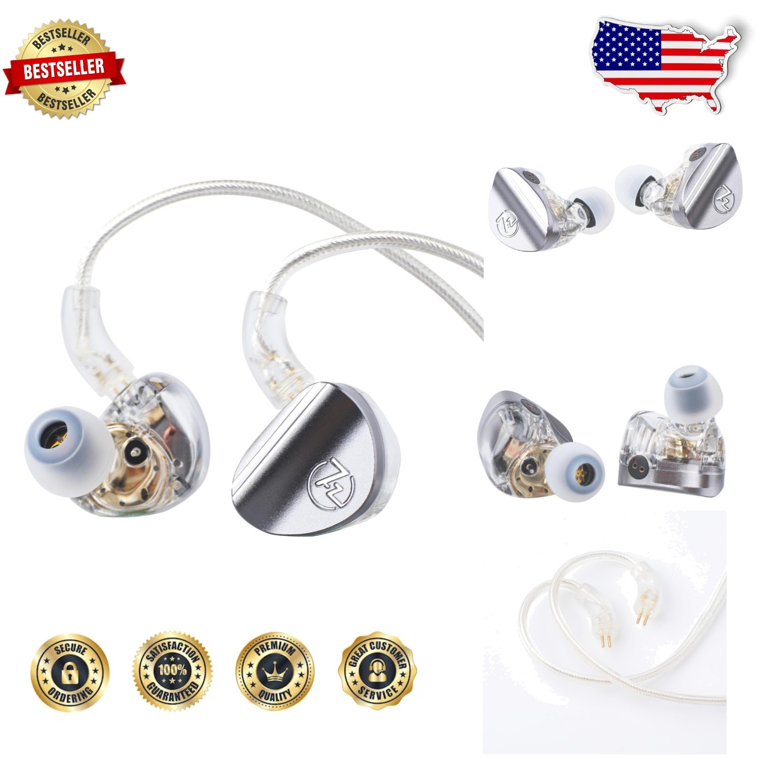 SONUS Audiophile In-Ear Monitors, 10-20kHz Freq Response, Aluminum Cavity Grey