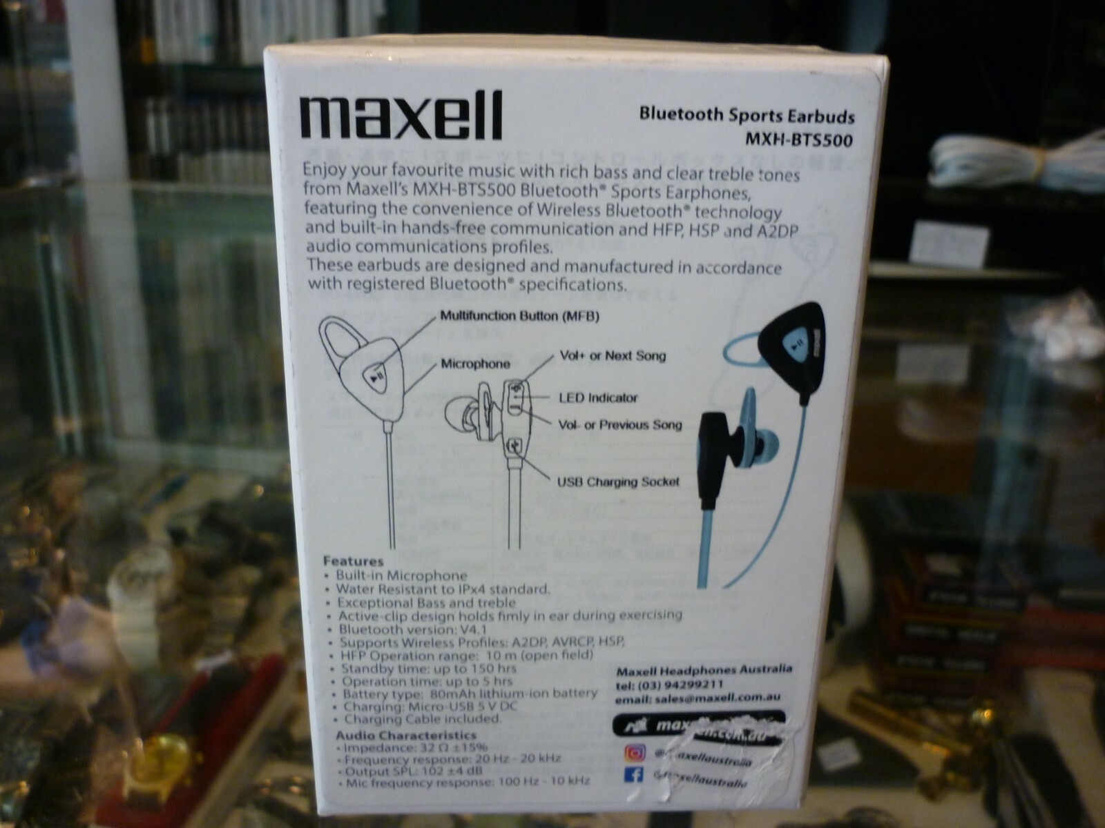 MAXELL (MXH-BTS500) BLUETOOTH SPORT EARBUDS IN BOX – AUSSIE STOCK !