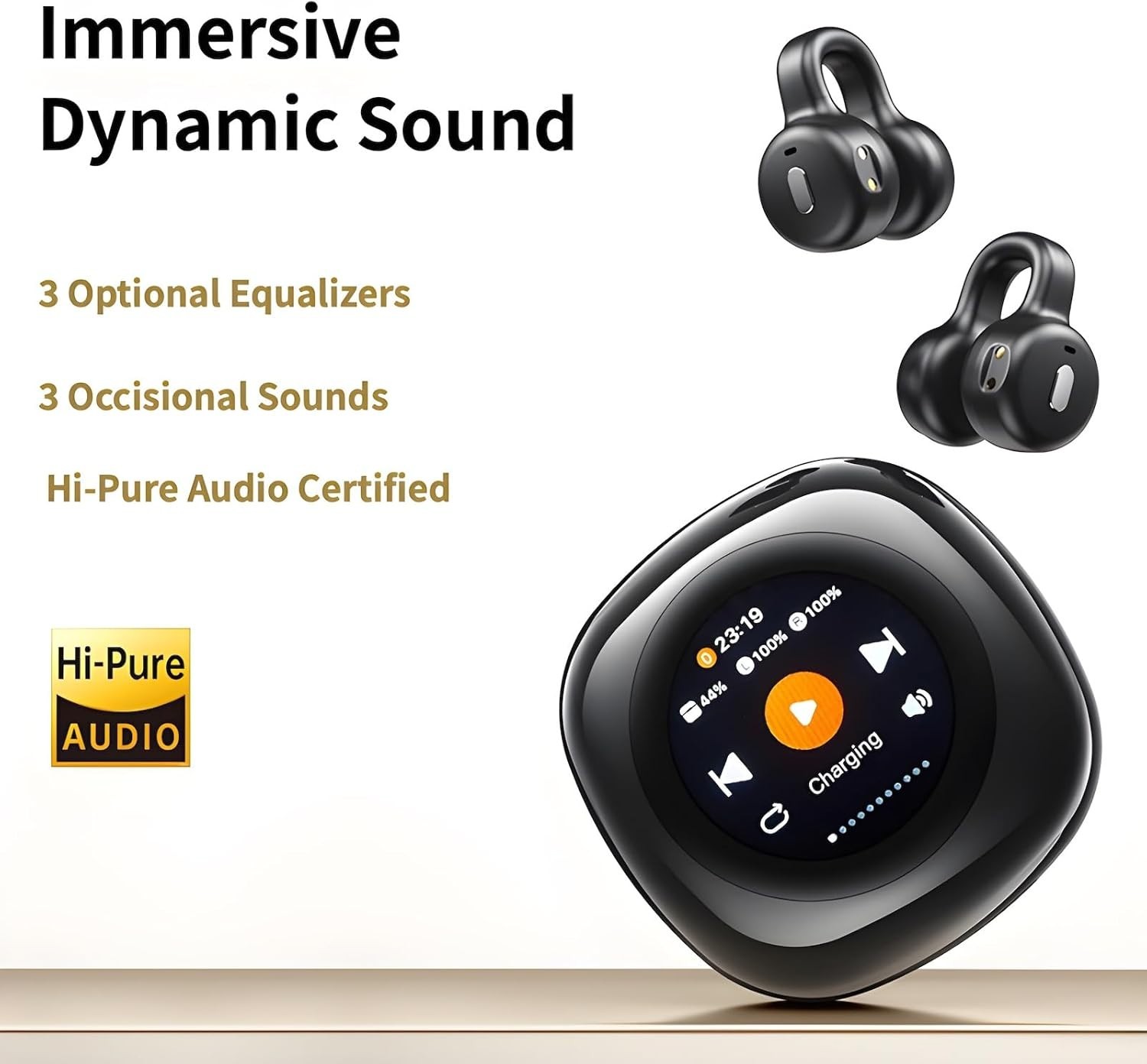 Clip-on Open Earbuds, Touch Display, 13mm Drivers, 20Hr Playtime, TF Card
