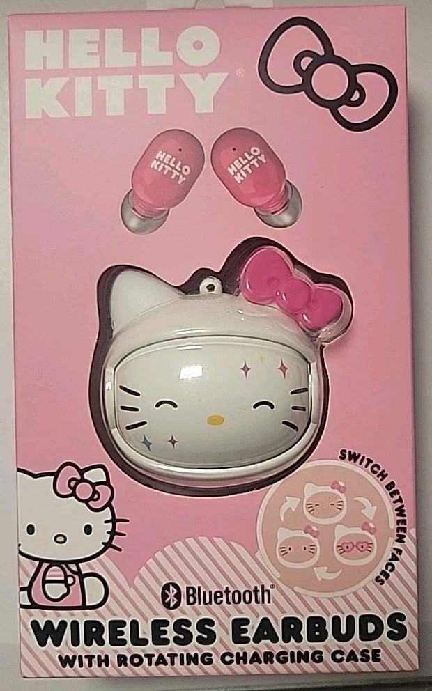 Sanrio Hello Kitty Wireless Earbuds Bluetooth Rotating Face Charging Case