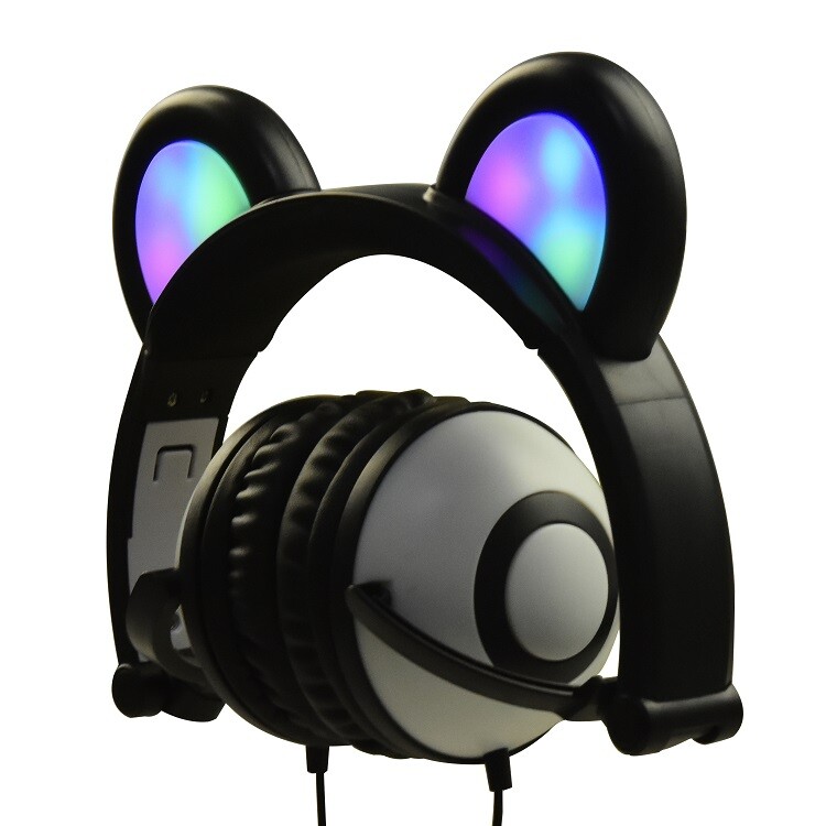 Kids Headphones with LED Lights Bear Ear Headphones Stereo Foldable Boys& Girls