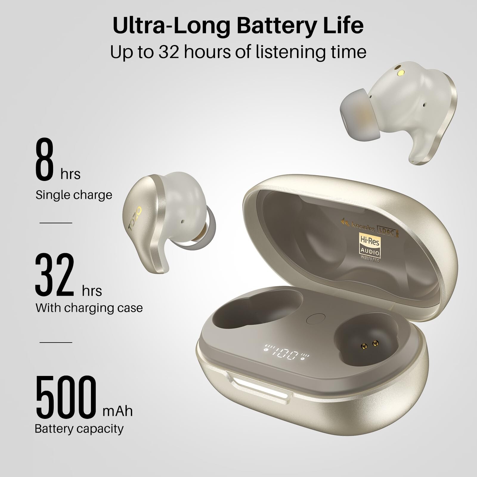 TOZO Golden X1 Bluetooth 5.3 ENC ANC Wireless Earbuds, Champagne (Renew)
