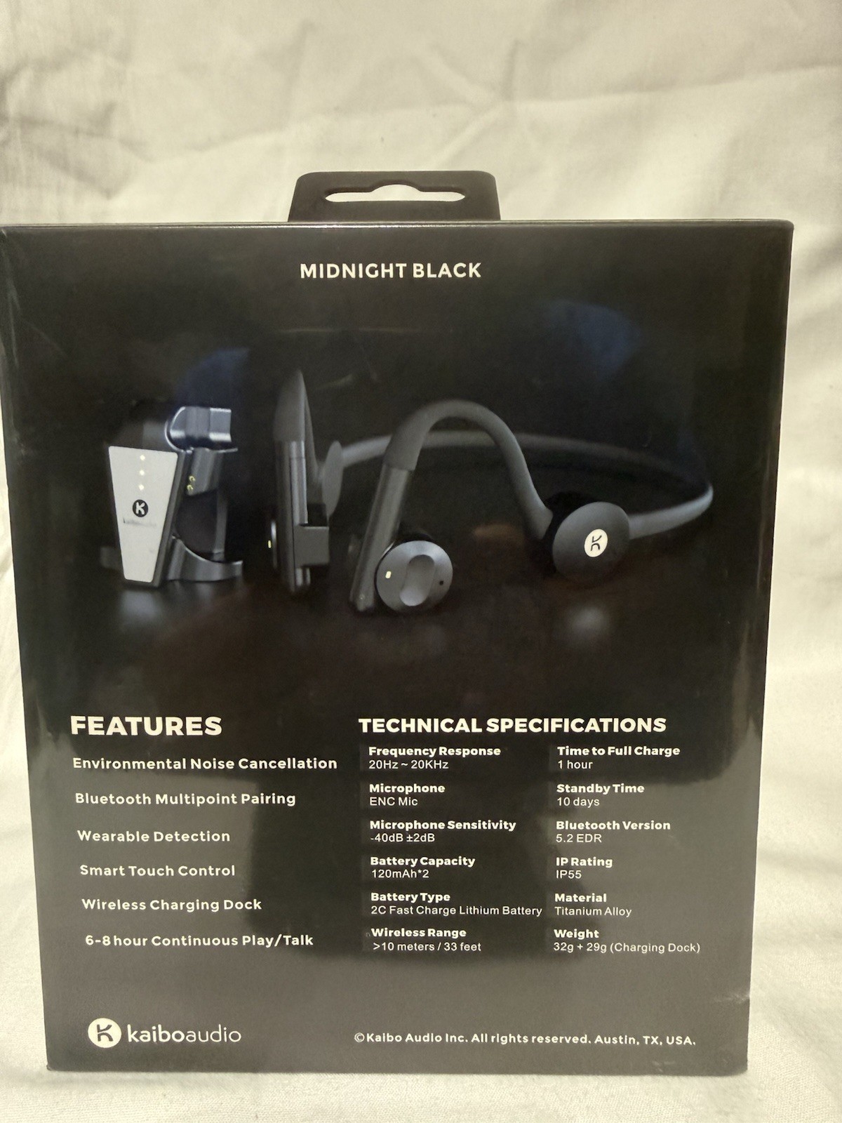 Kaibo Flex Bone Conduction Midnight Black Headphones- Sealed