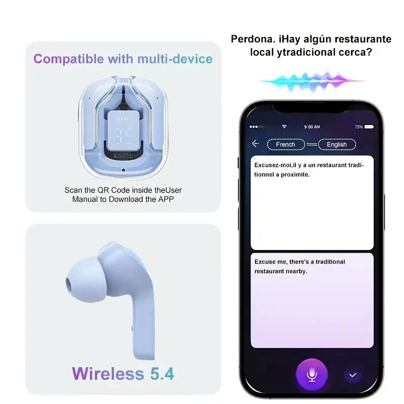 AI Language Translator Device Real-time Smart Earbuds 150+ Languages For iPhone