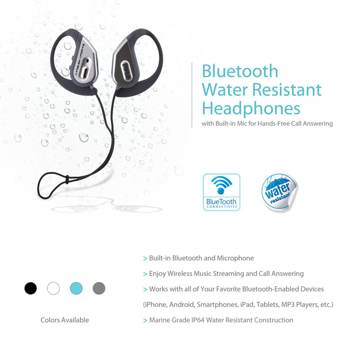 Pyle PWBH18 Bluetooth Sports Headphones with Built-In Mic, Silver #PWBH18SL