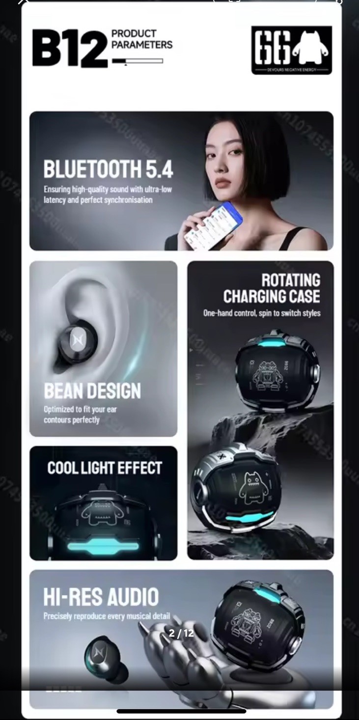 ZOMBIESCAT CyberBean B12 Deep Bass Bluetooth V5.4 Earbuds w/ Hi-Res Audio & ENC