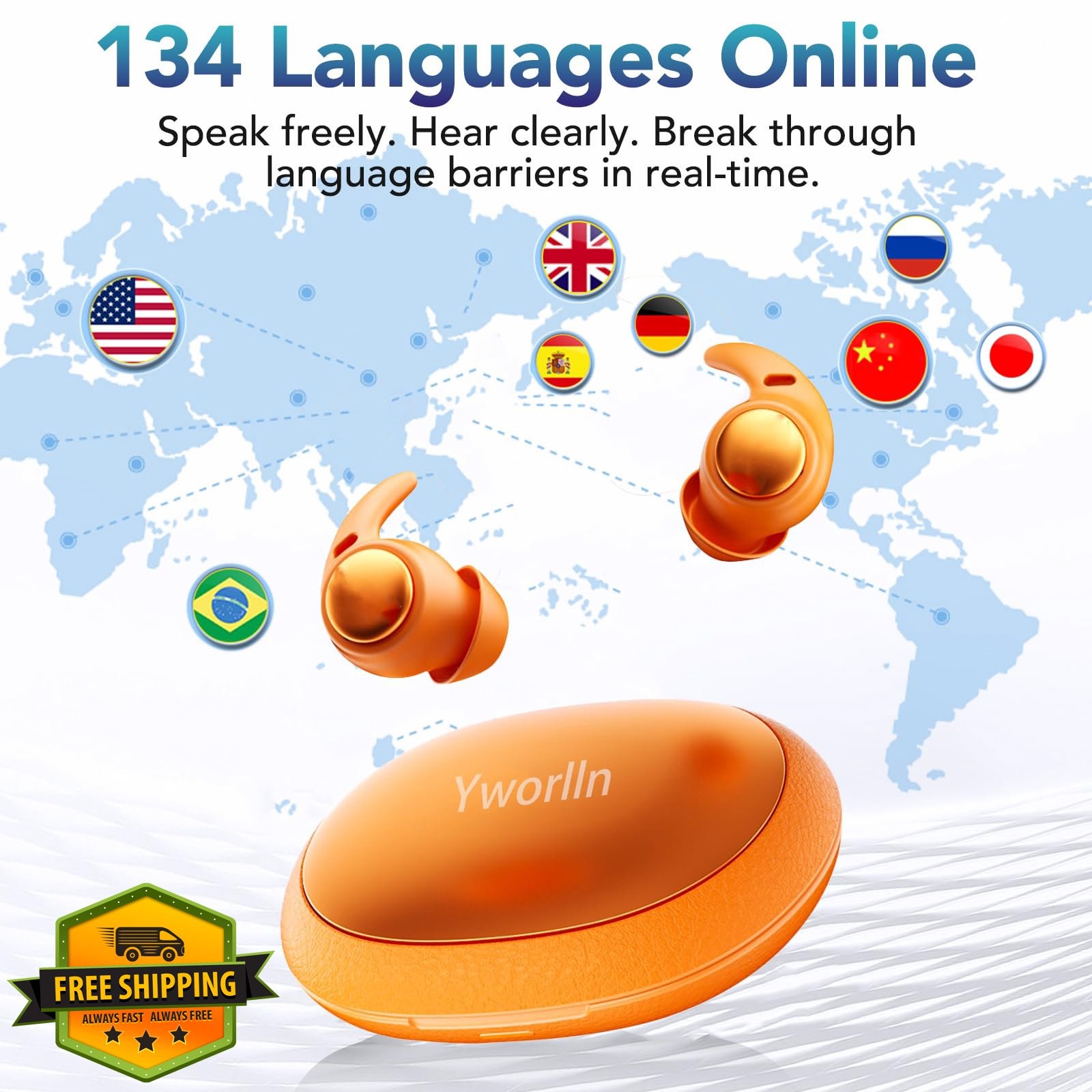 NE76 Sleep Earbuds Bluetooth AI Translation 150 Languages Orange