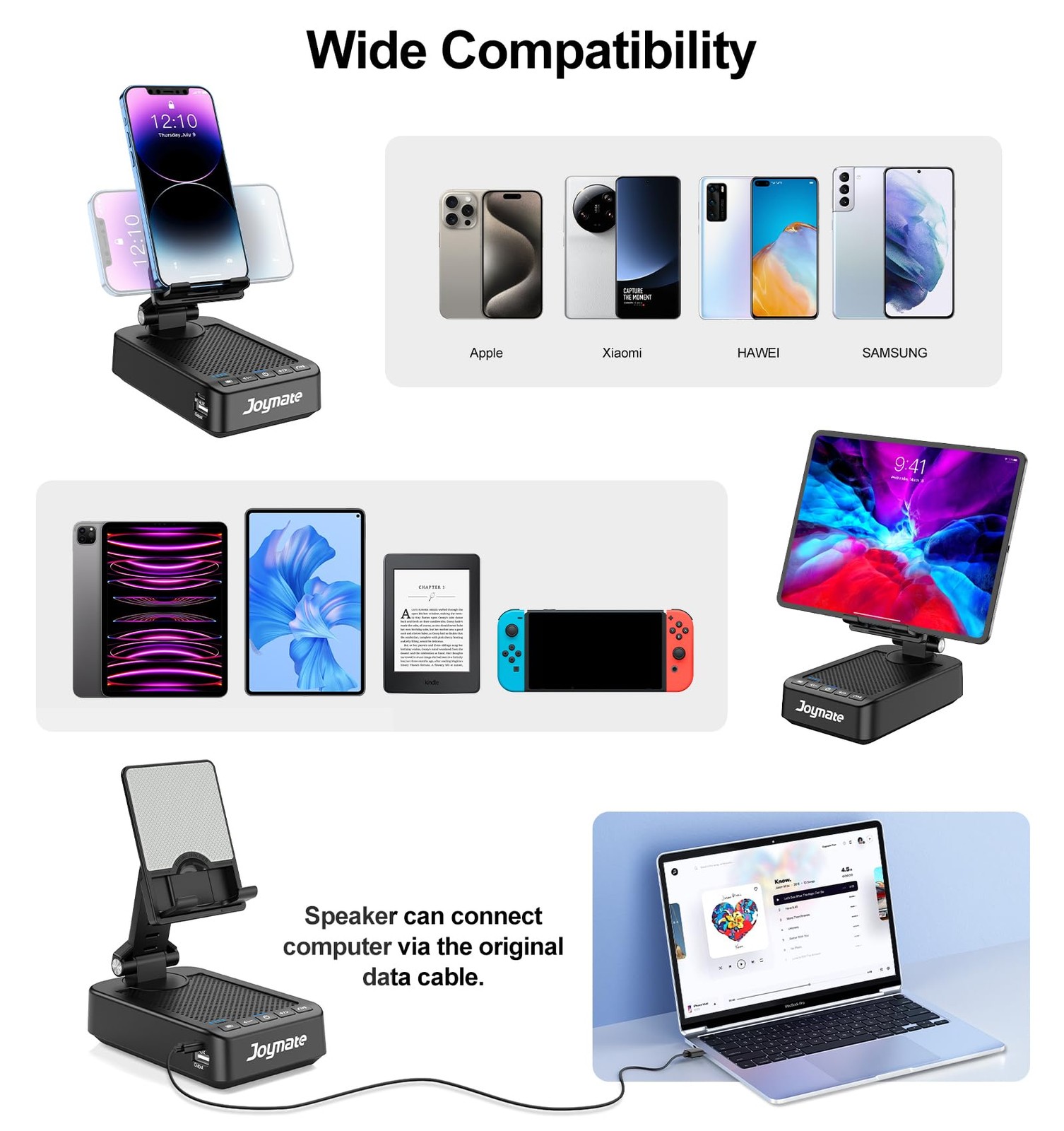 Joymate Gifts for Men Women, Phone Stand with Bluetooth Speaker and Black