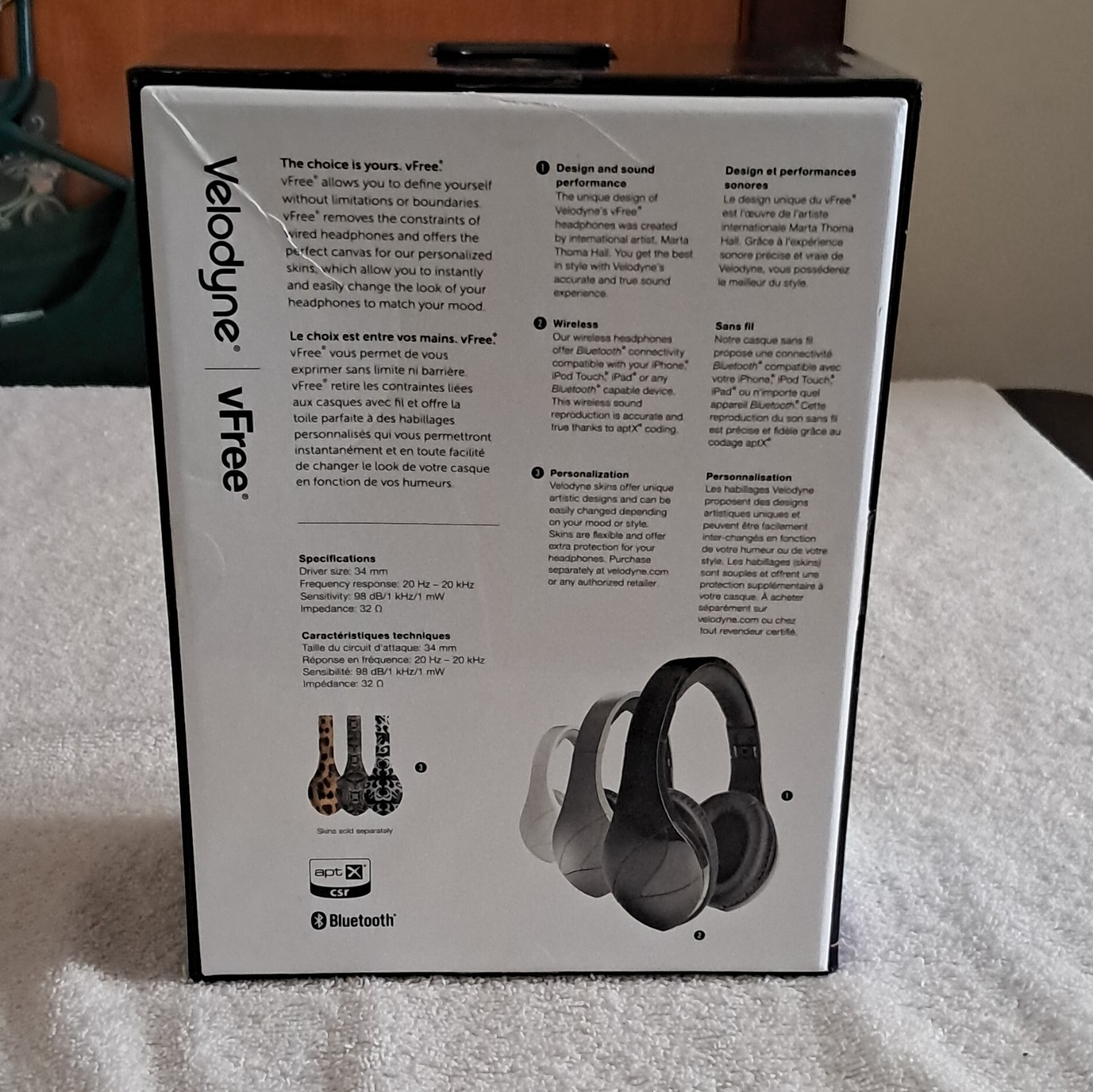 Velodyne vFree Bluetooth Wireless Over-Ear Headphones Built-In Mic Black