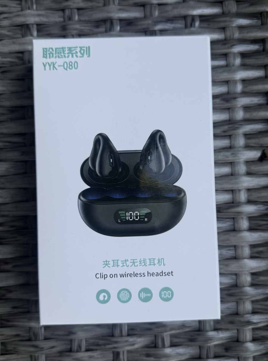 YYK-Q80 Ear-Hook Clip-On Bluetooth Wireless Earbuds Built-In Mic Black