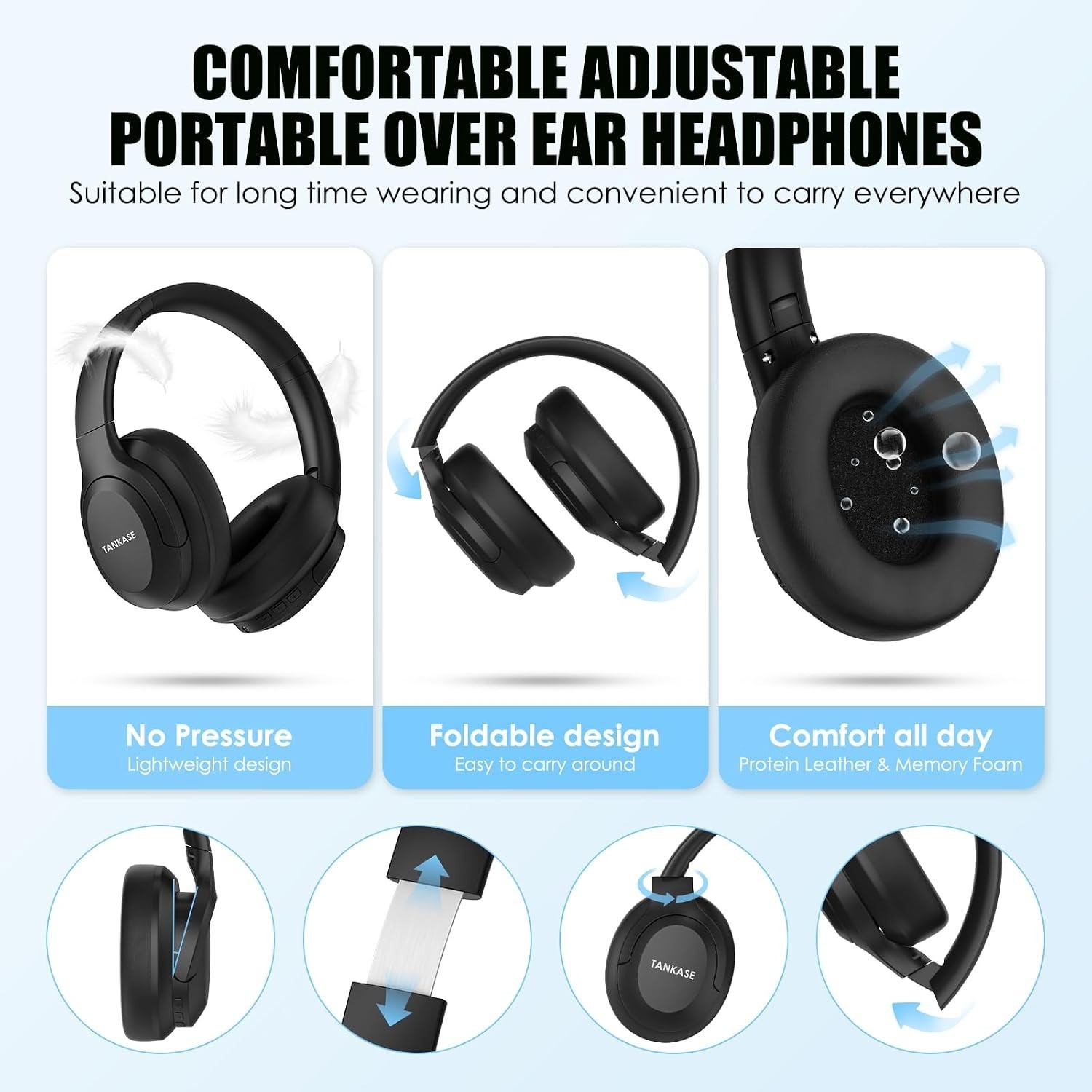 Active Noise Cancelling Over-Ear Headphones with 100H Playtime – Black