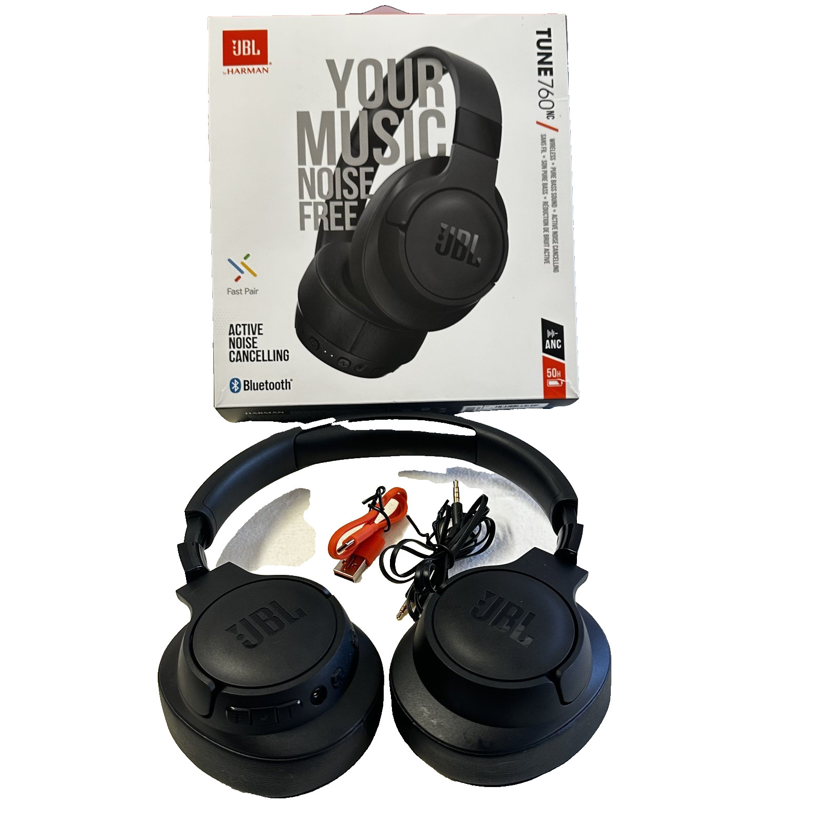 JBL 760NC (Over The Ear) Noise free Fast Pair Headphones – Black Open-box