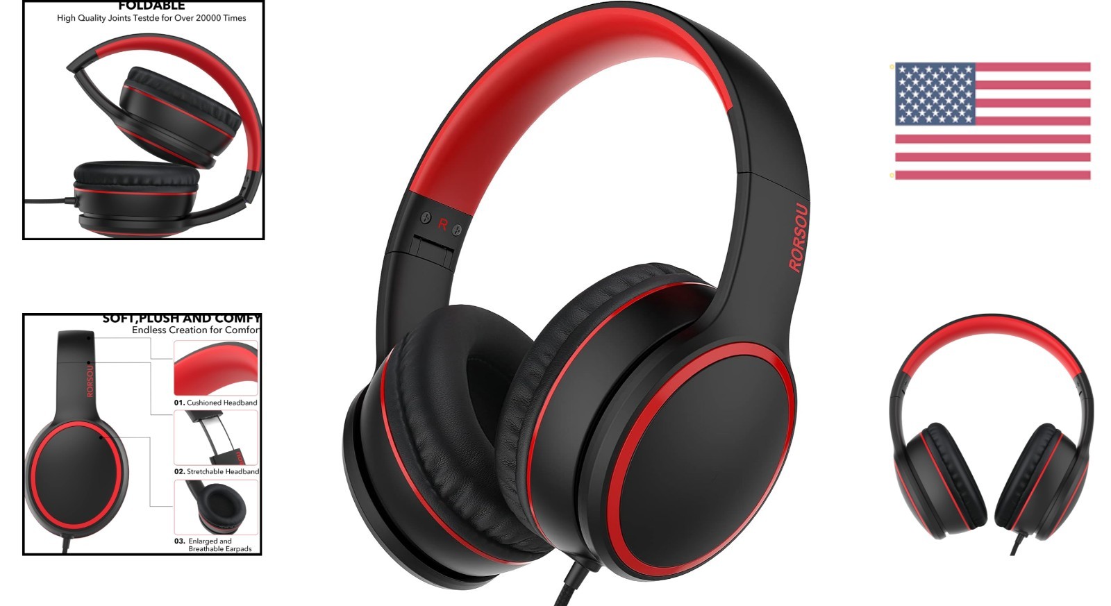 R10 Over-Ear Child & Adult Headphones: Lightweight, Folding, Hi-Fi Stereo Sound