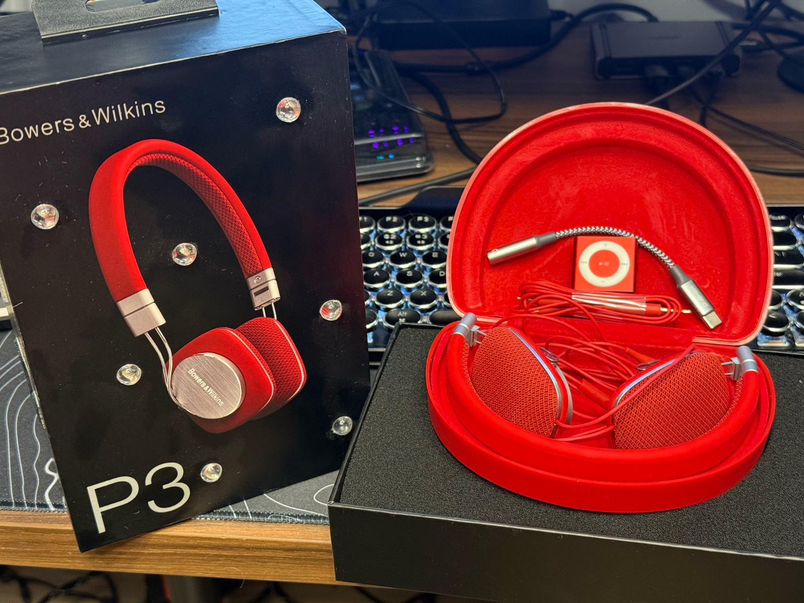 Bowers & Wilkins P3 Foldable Red Headphones with Hard Case, and Apple iPod Red