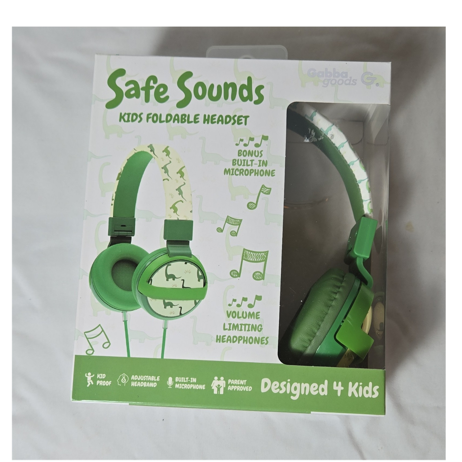 Gabba Goods Safe Sounds Kids Volume Limiting Foldable Headset w/ Mic Green